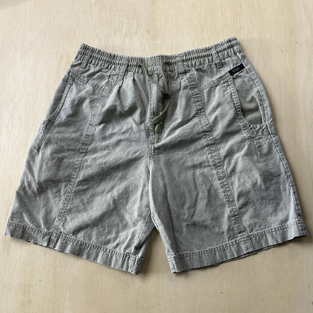 Vintage Gitano Chino Shorts Mens 34 Gray Elastic Waist Drawstring 8" Inseam